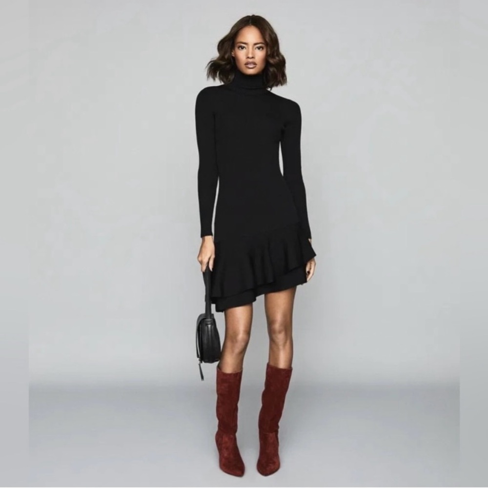 💫HP‼️💫 NWOT REISS Finn Turtleneck Ribbed Knit Dress in Black, Size Medium - Picture 3 of 11